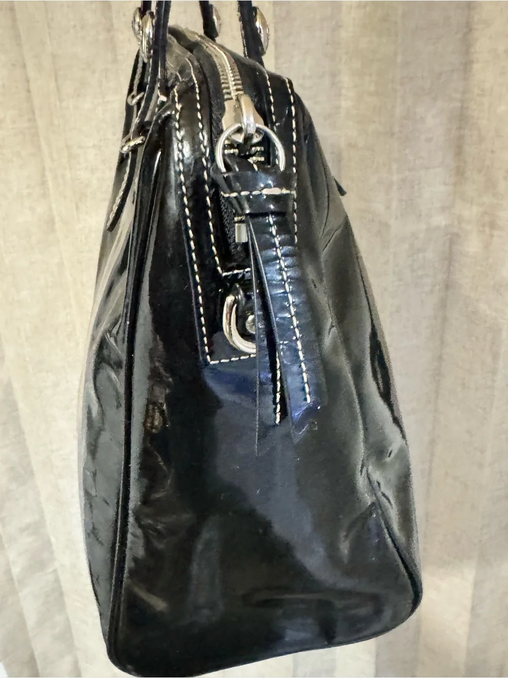 Coach Nancy Black Patent Leather Tote with Gloss Finish